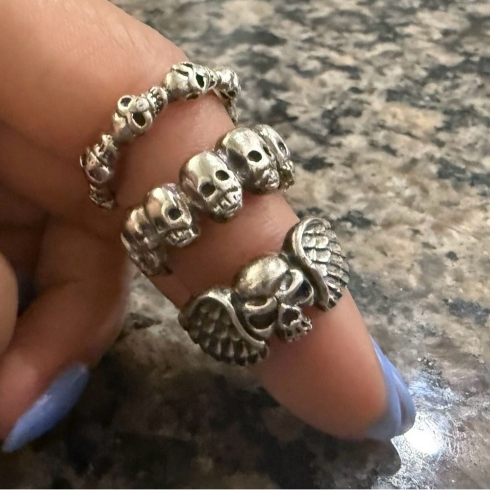 Sterling Silver Skull Ring Set